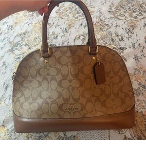 Coach Signature Dome Satchel Brown Canvas with Leather Trim